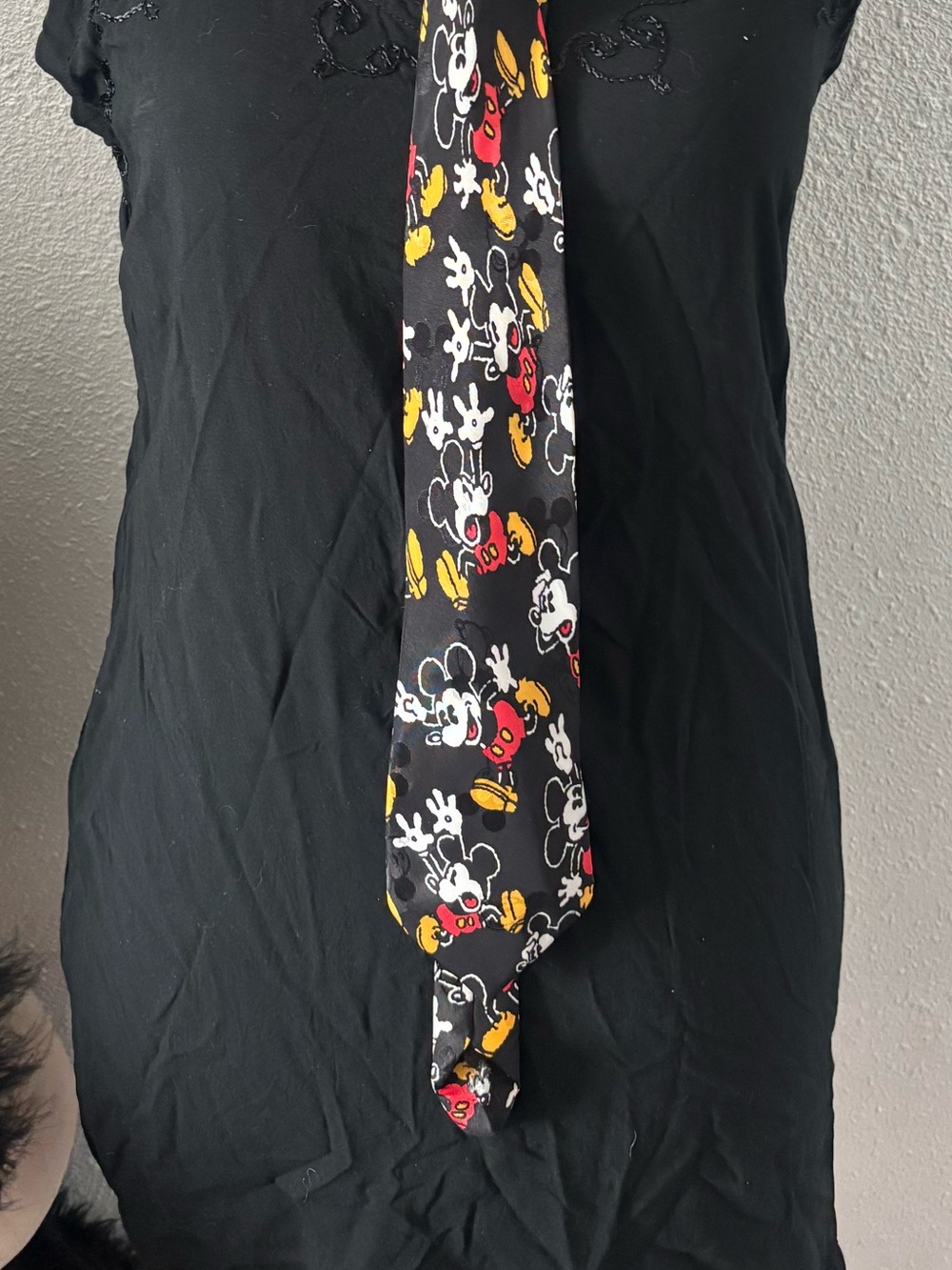 Disney Black Tie with Mickey Mouse Red & Yellow Accents